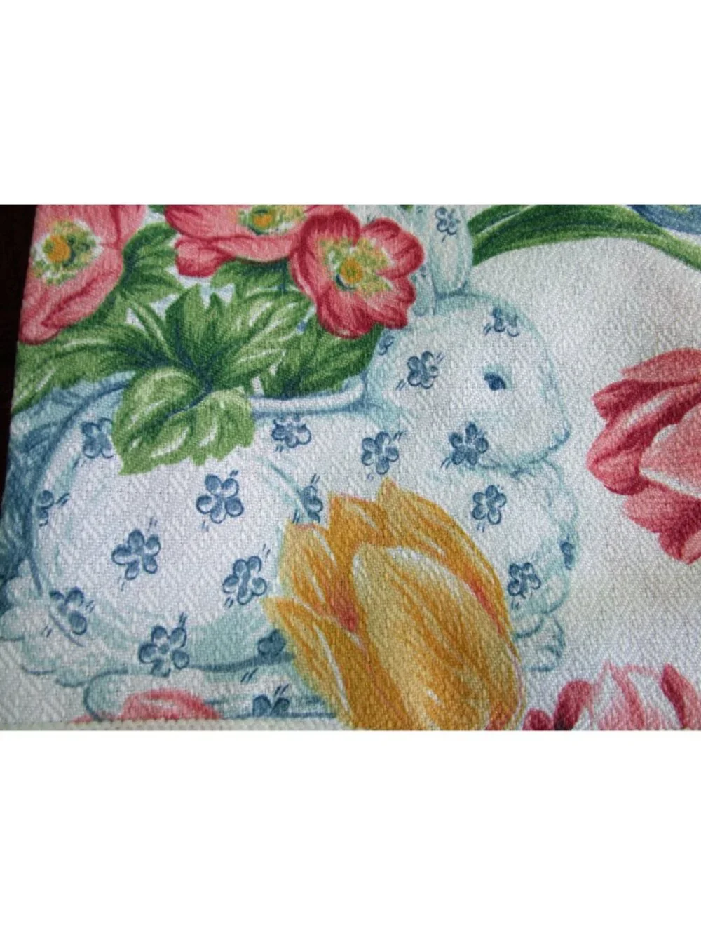Easter Delft Bunny Floral Tulip Spring Polyester Napkin Set of Four Taiwan 1997